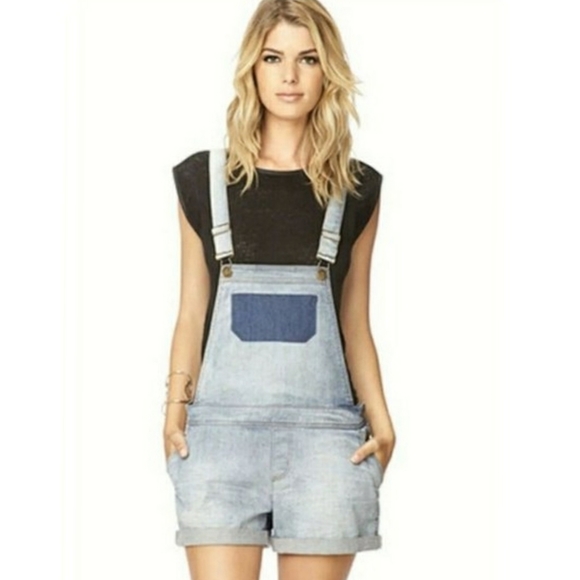 life in progress | Light Wash Denim Short Overalls - Picture 1 of 14